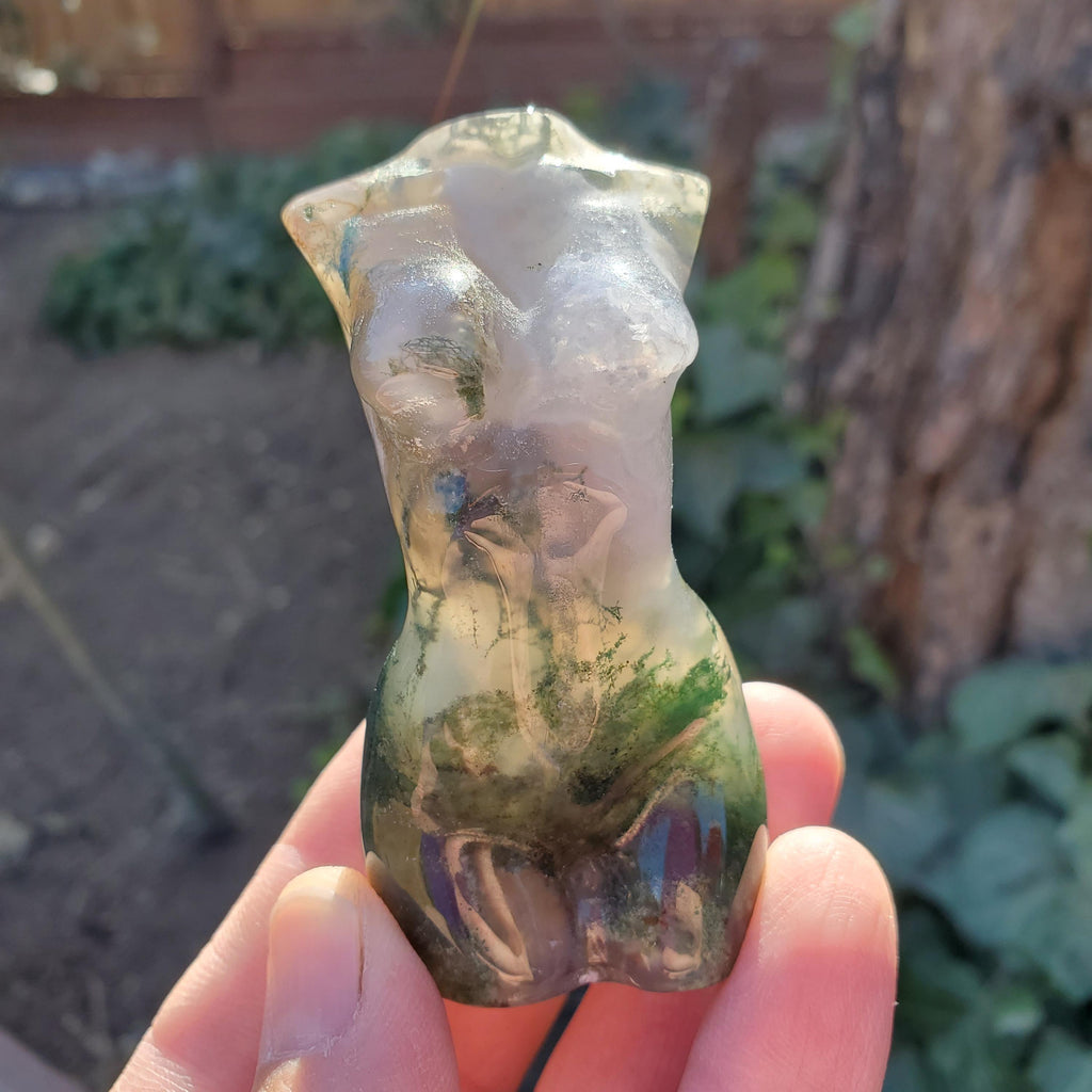 Moss Agate Lady Body - Grounding, Reflection, New Beginnings - Moss Agate Crystal Female Model Figure Healing Gemstone