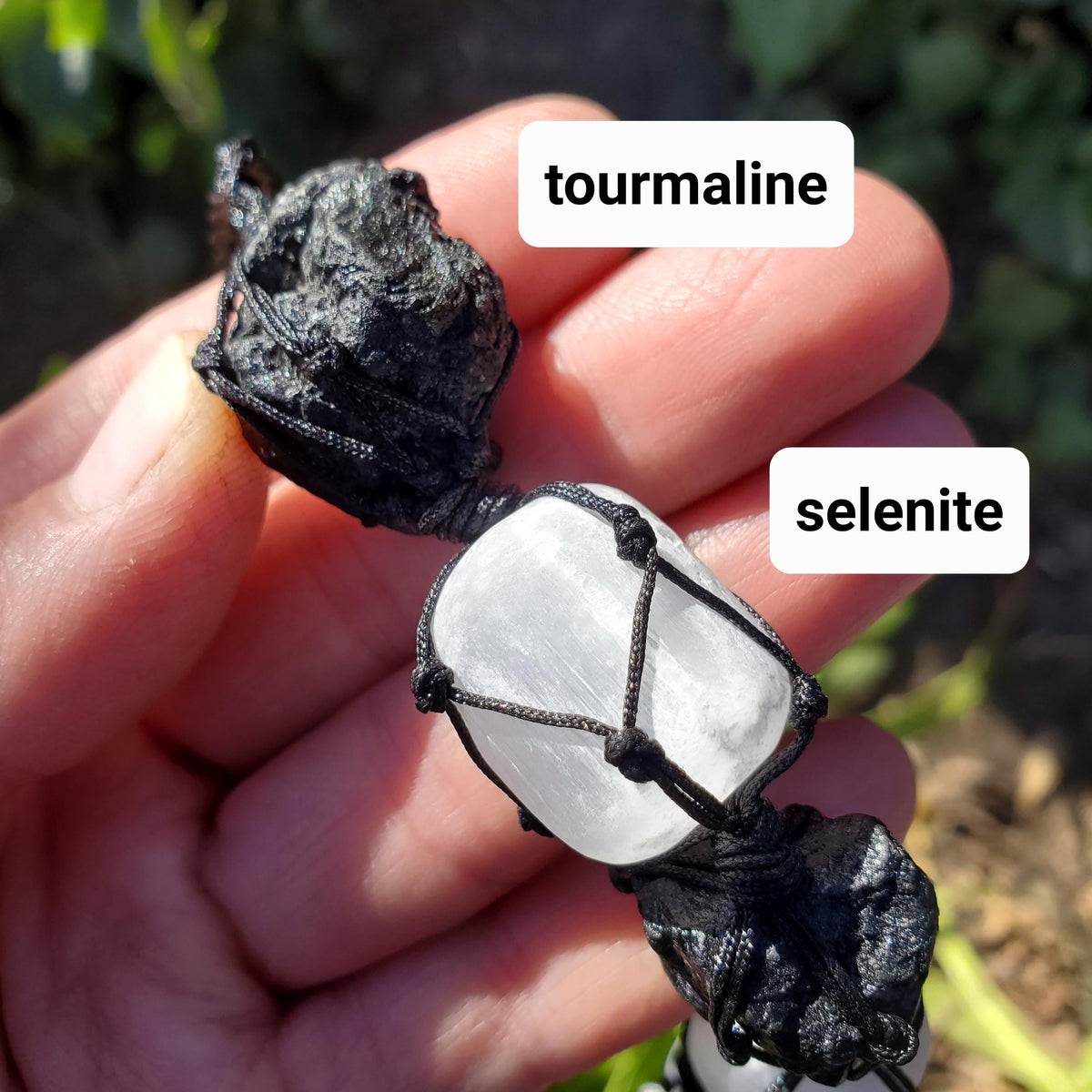 Car Protection Hanging Charm - Raw Black Tourmaline & Selenite - Energetic Protection, Neutralizes Negativity, Cleanses Space Crystal Decor
