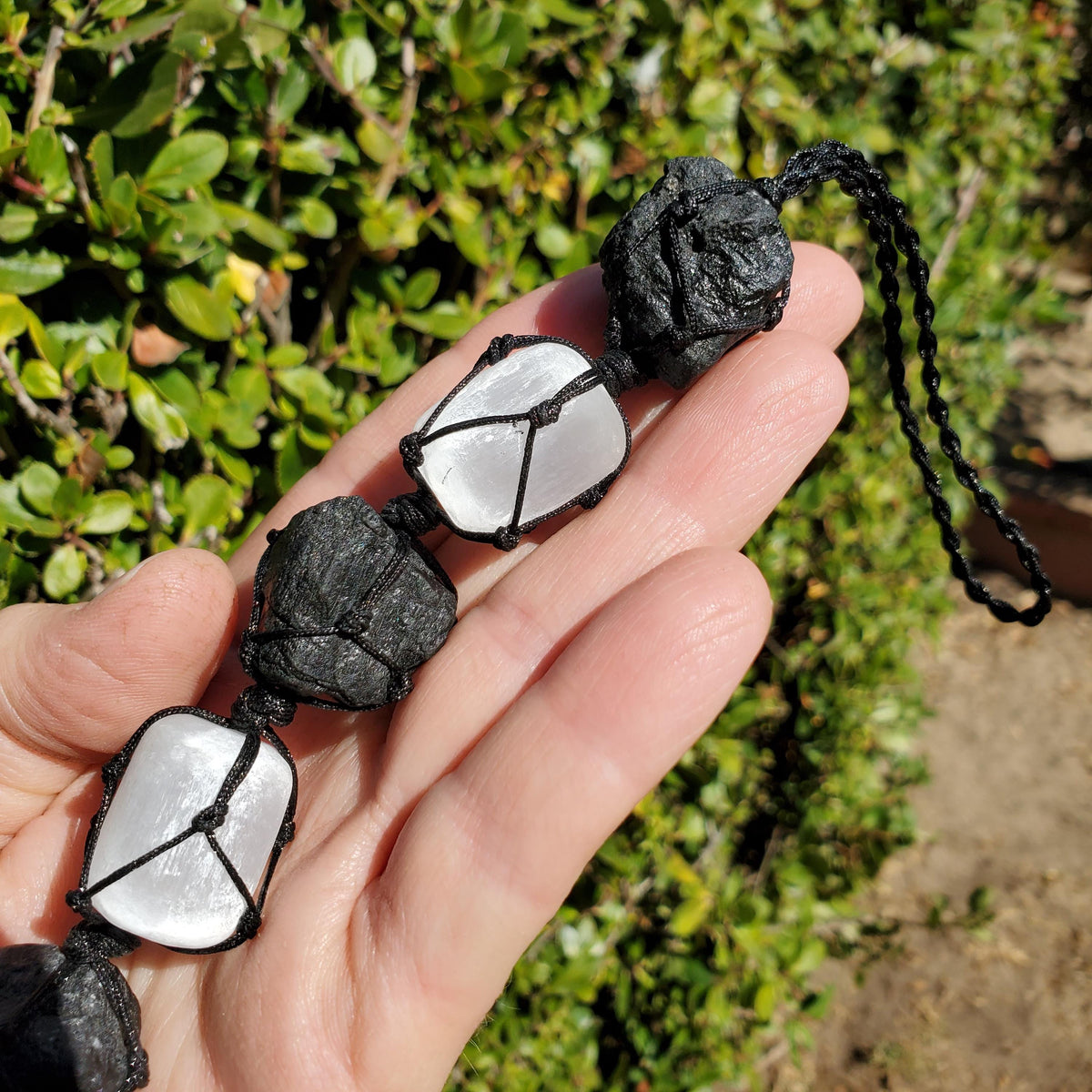 Car Protection Hanging Charm - Raw Black Tourmaline & Selenite - Energetic Protection, Neutralizes Negativity, Cleanses Space Crystal Decor