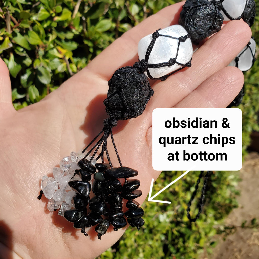 Car Protection Hanging Charm - Raw Black Tourmaline & Selenite - Energetic Protection, Neutralizes Negativity, Cleanses Space Crystal Decor