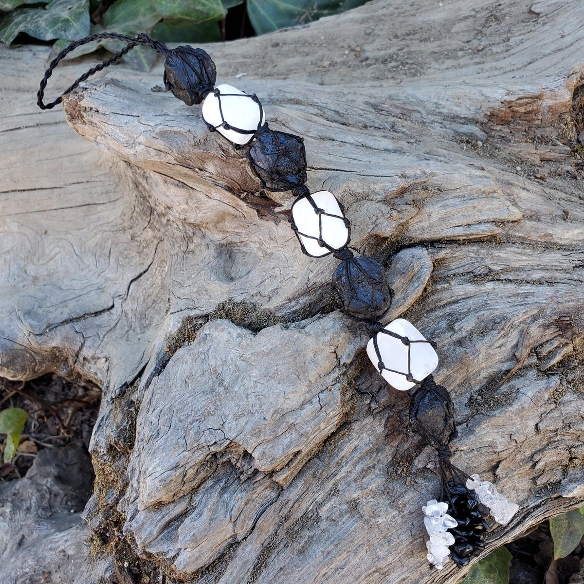 Car Protection Hanging Charm - Raw Black Tourmaline & Selenite - Energetic Protection, Neutralizes Negativity, Cleanses Space Crystal Decor
