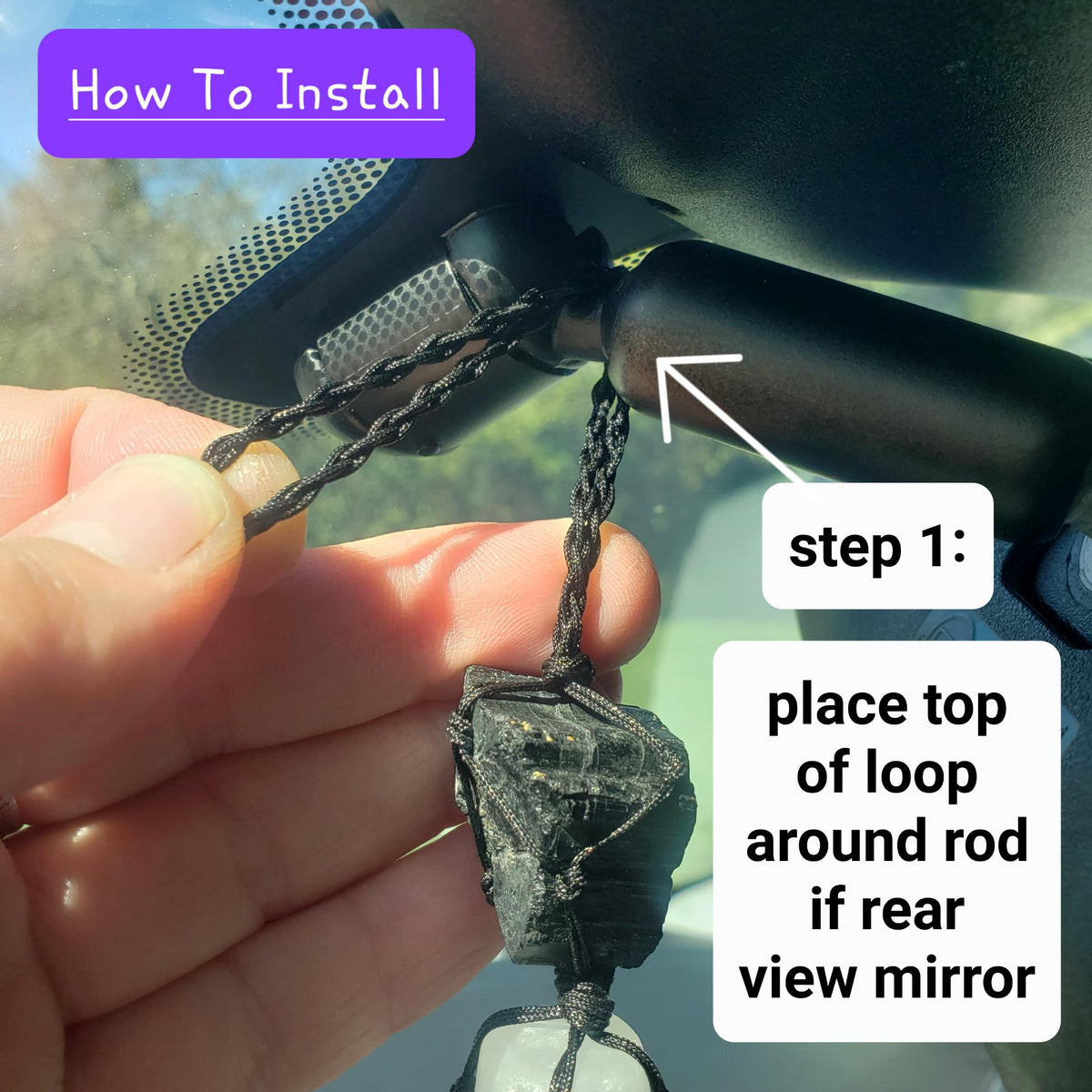 Car Protection Hanging Charm - Raw Black Tourmaline & Selenite - Energetic Protection, Neutralizes Negativity, Cleanses Space Crystal Decor