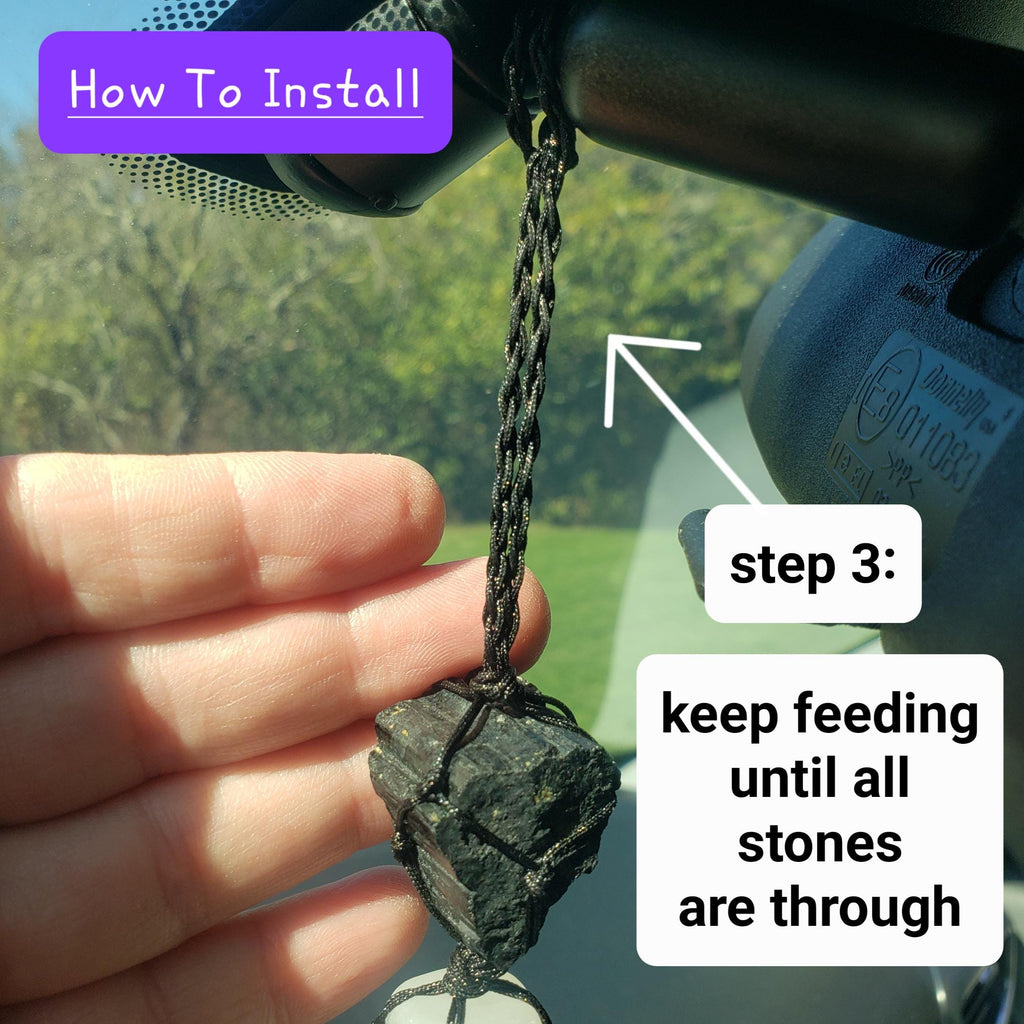 Car Protection Hanging Charm - Raw Black Tourmaline & Selenite - Energetic Protection, Neutralizes Negativity, Cleanses Space Crystal Decor