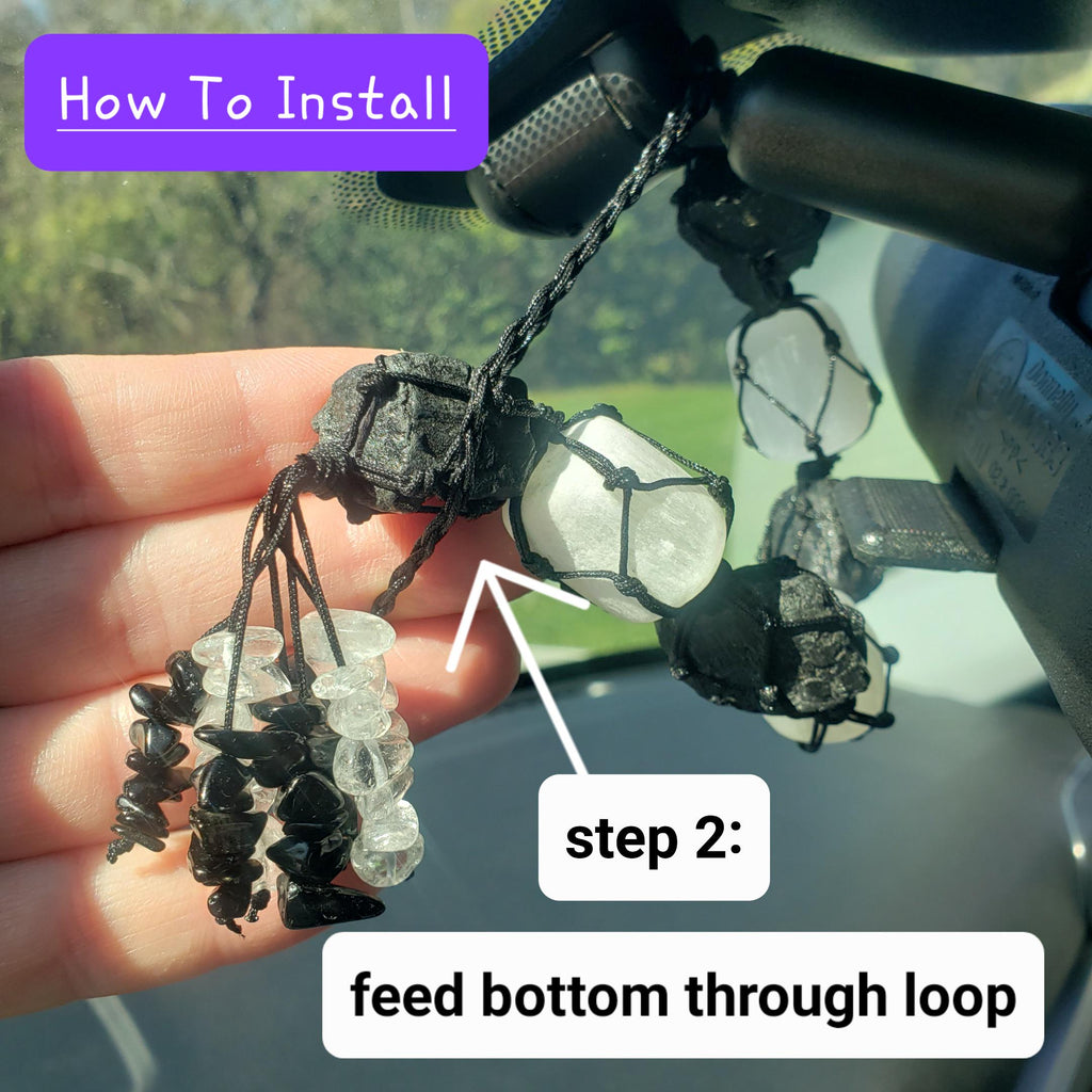 Car Protection Hanging Charm - Raw Black Tourmaline & Selenite - Energetic Protection, Neutralizes Negativity, Cleanses Space Crystal Decor