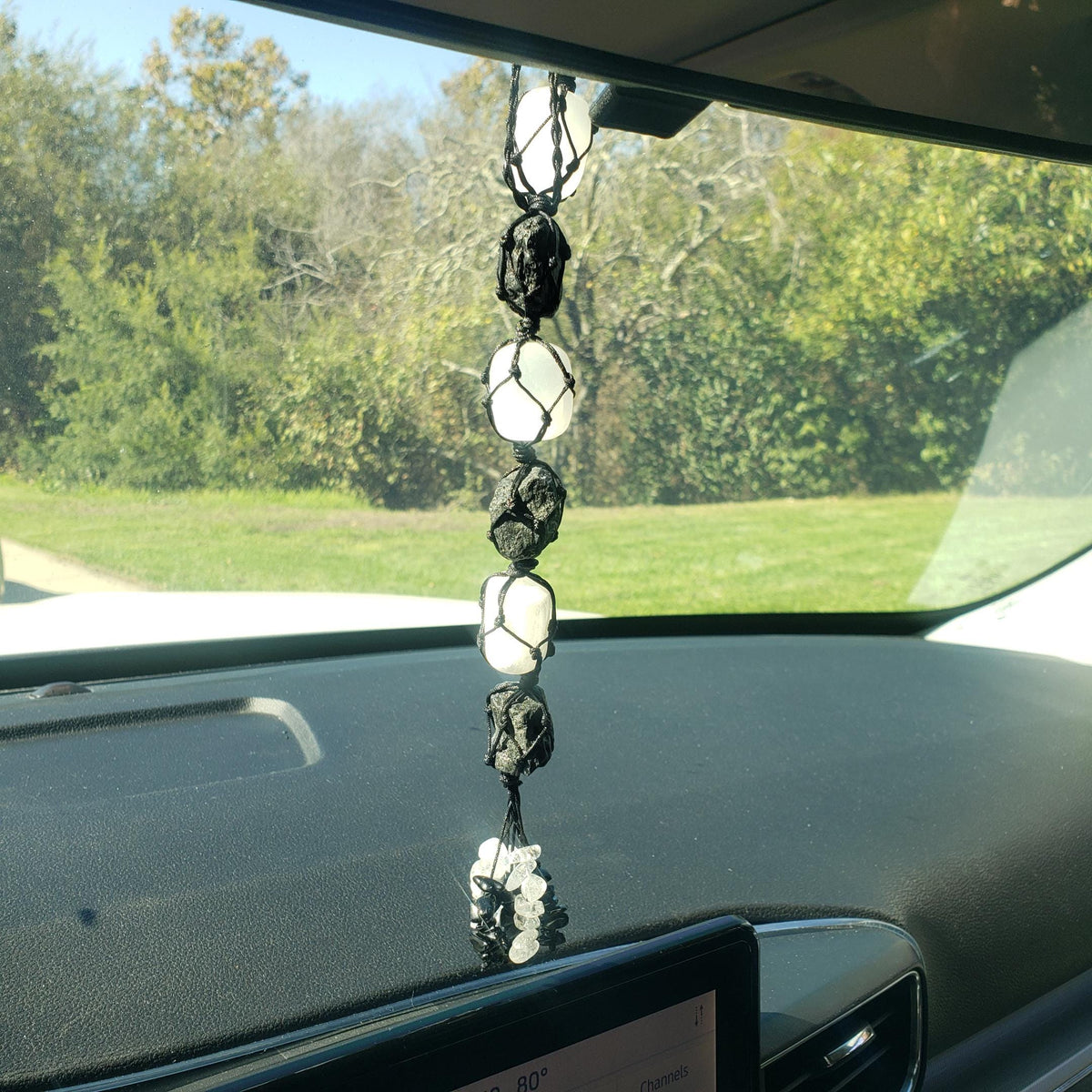 Car Protection Hanging Charm - Raw Black Tourmaline & Selenite - Energetic Protection, Neutralizes Negativity, Cleanses Space Crystal Decor