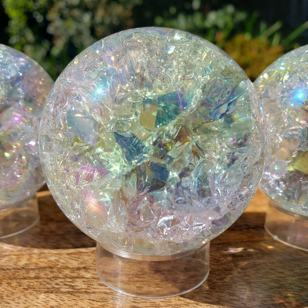 Aura Crackle Glass Accent Lamp - Beautiful Light Reflecting One of a Kind Crystal Ball - 1.9" to 3.1" Crystal Glass Ball Home Decor Mood