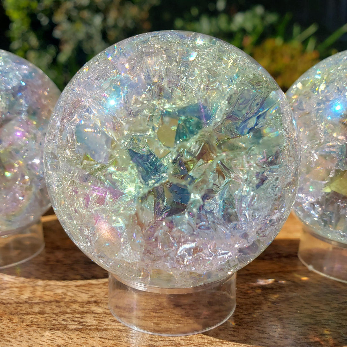 Aura Crackle Glass Accent Lamp - Beautiful Light Reflecting One of a Kind Crystal Ball - 1.9" to 3.1" Crystal Glass Ball Home Decor Mood