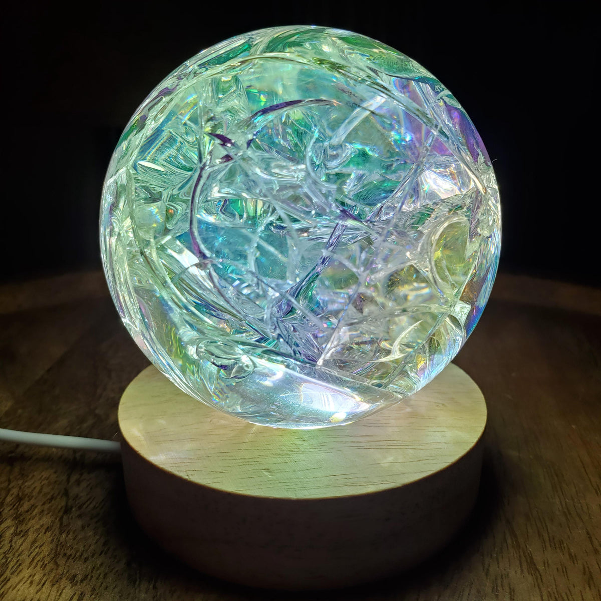 Aura Crackle Glass Accent Lamp - Beautiful Light Reflecting One of a Kind Crystal Ball - 1.9" to 3.1" Crystal Glass Ball Home Decor Mood