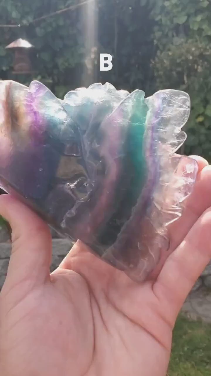 Big Rainbow Fluorite Standing Flower - Mental Clarity, Stability, Concentration, Protection - Fluorite Healing Crystals Gemstones