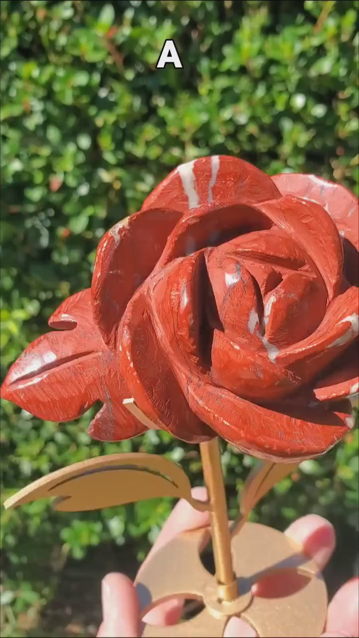 Red Jasper Rose on Gold Stand - Cellular Healing, Creativity, Reflection, Patience - Red Rose Crystal Stone Healing Gemstone Statement