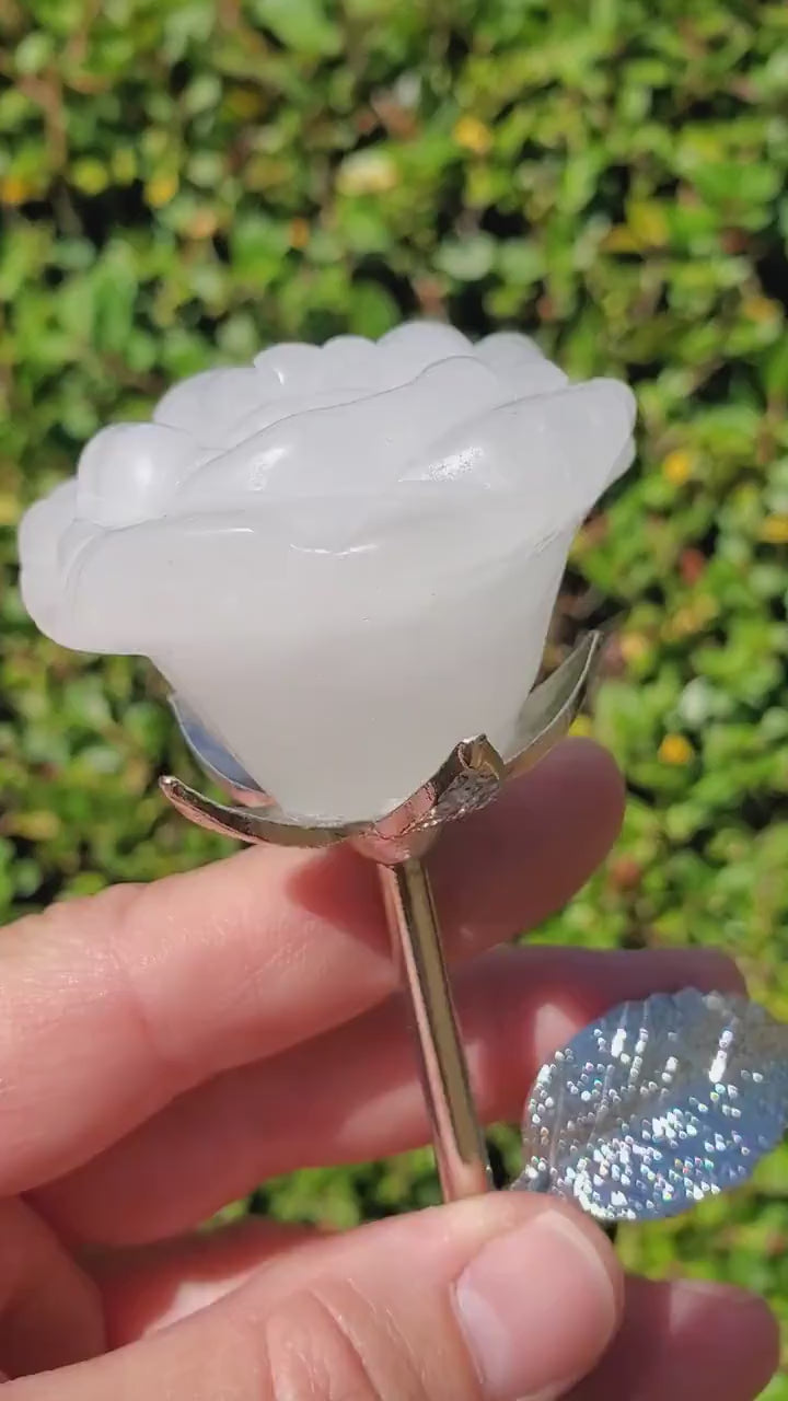 Quartz Long Stem Rose - Master Healer, Counteracts the Negative, Energizes Positive Energy - Clear Quartz Rose Healing Stone Statement