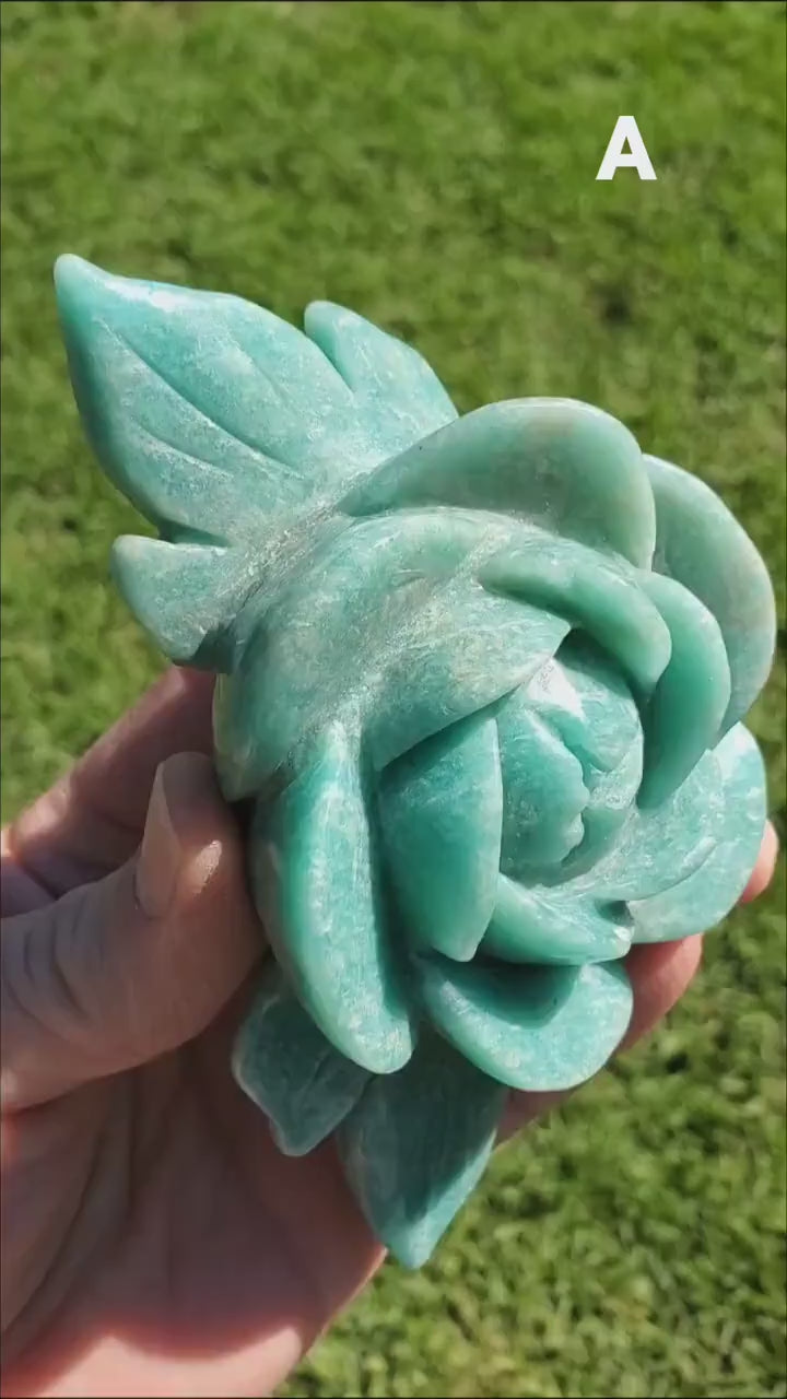 Big Amazonite Crystal Rose - Calming, Courage, Truth, Compassion, EMF Protection - Amazonite Stone Rose Healing Crystals Gemstone Statement