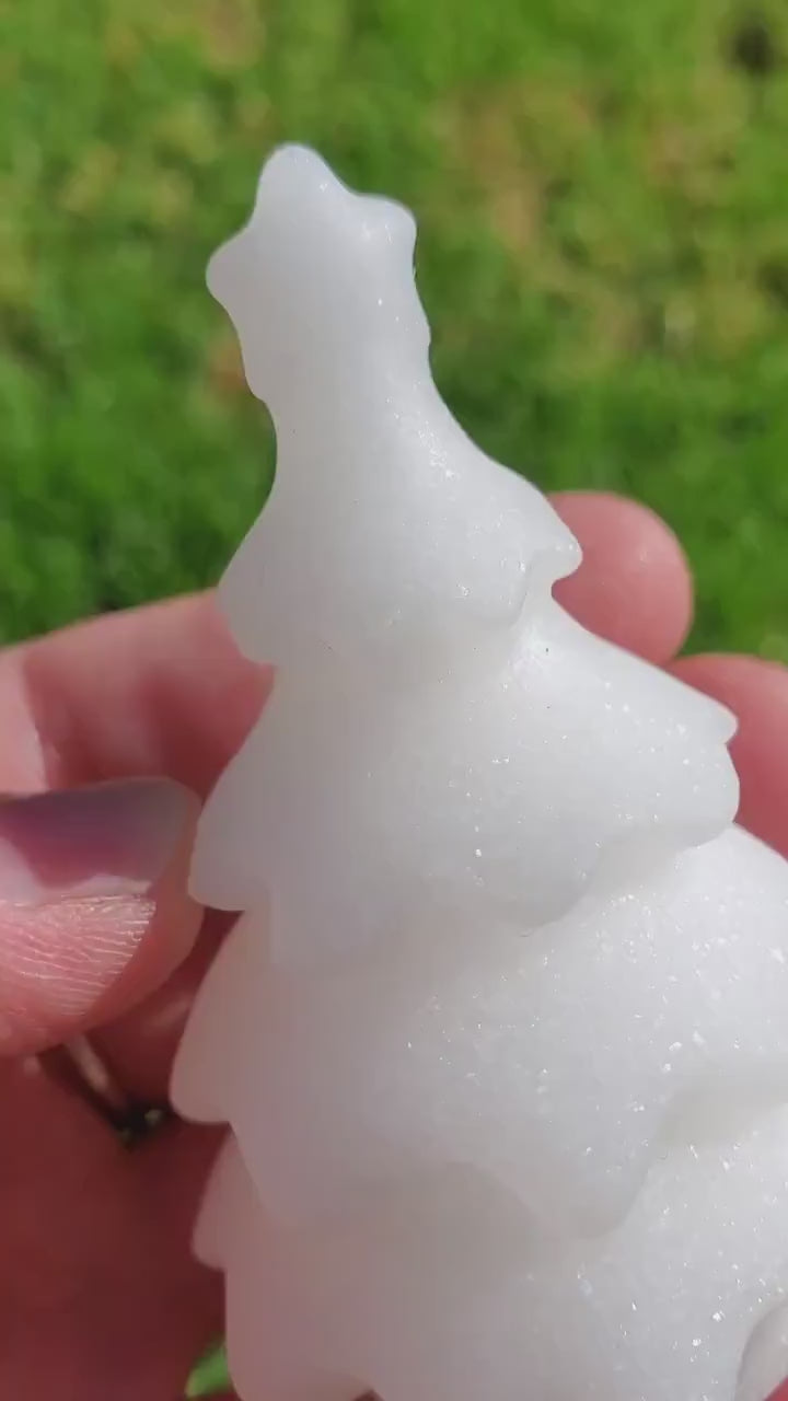 White Jade Tree - Peaceful, Calm, Love Energy - 3" White Christmas Tree Carving Healing Gemstones