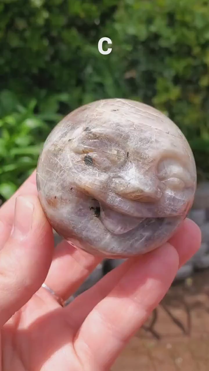 Flashy Moonstone Moon Face Sphere - Uplifting, Raises Vibration, Feminine Energy, Empowering - Flashy Crystal Ball Healing Gemstone