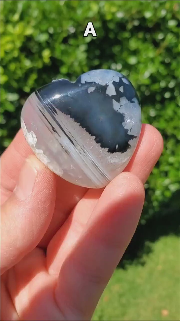 Small Black Agate Heart 1.70"  - Grounding, Protection, Peace, Centering, New Beginnings - Agate Crystal Heart Healing Gemstone