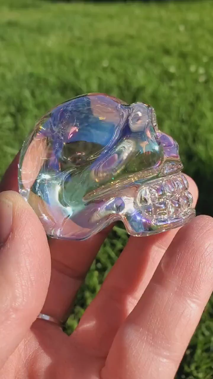 Aura Glass Skull - Helps Release Anger and Negativity - 1.7" Crystal Skull 3D Carving Halloween Spooky Scary Skeleton Decor