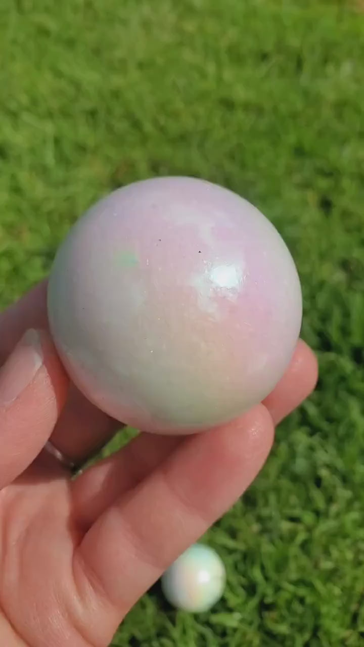 Aura White Jade Sphere - Peaceful, Calm, Love Energy - 1.95" White Jade Crystal Ball Healing Rainbow Gemstones