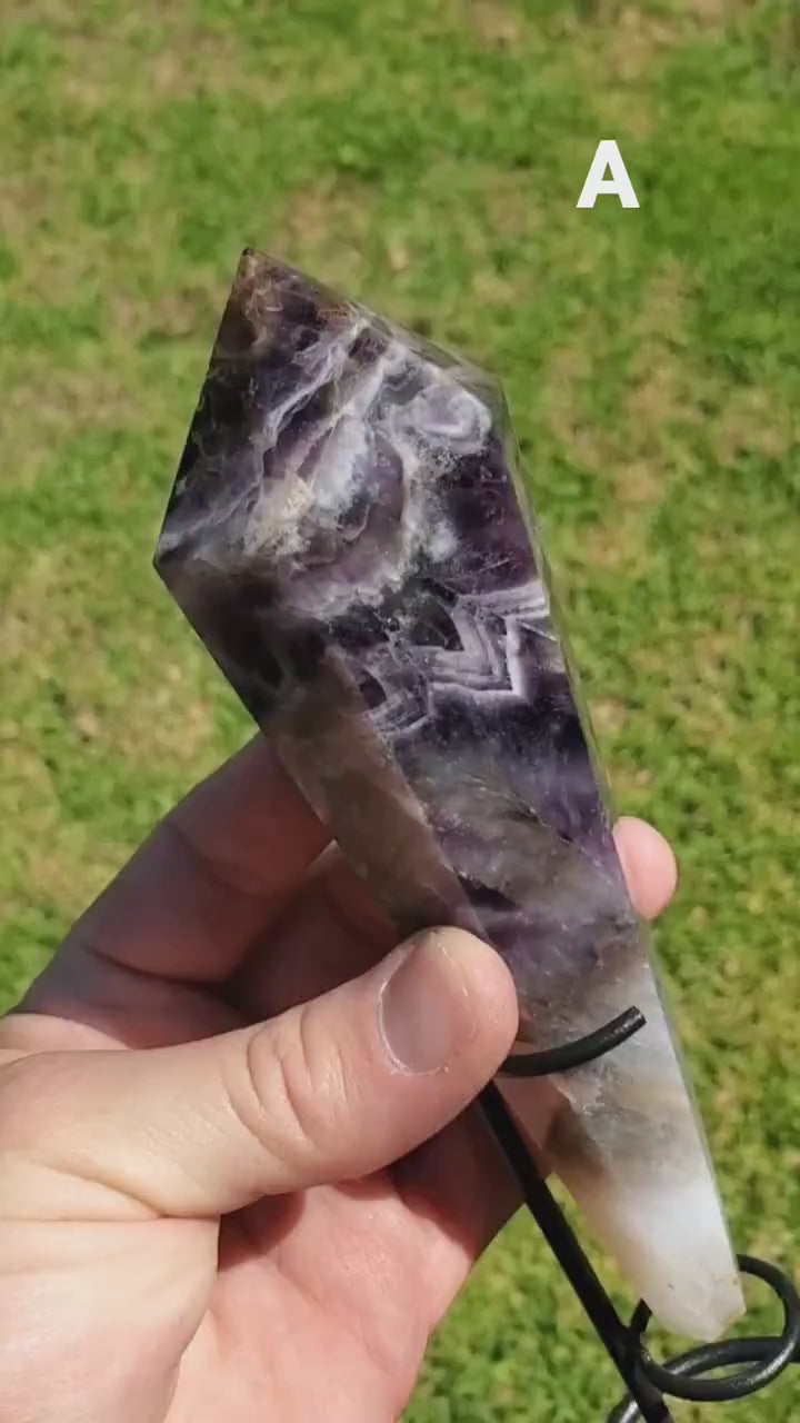 Dream Amethyst Wand with Stand - Calming, Energetic Protection, Positivity, Divine Love - Purple Amethyst Generator Crystal Healing Gemstone
