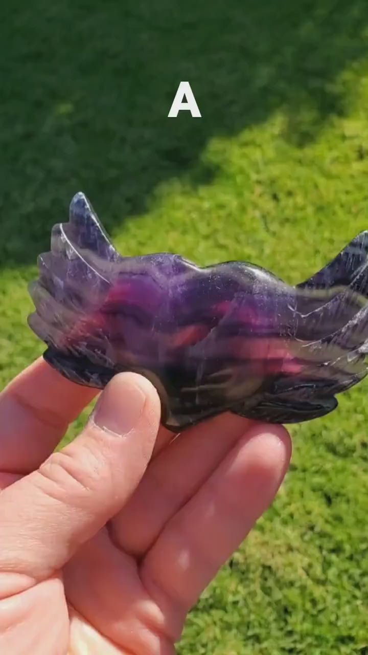 3.75" Rainbow Fluorite Heart Wings - Mental Clarity, Balancing, Protective, Grounding - Crystal Heart with Wings Healing Gemstones