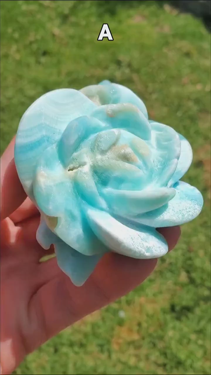 Hemimorphite Rose - The Stone of Empathy, Helps You Communicate With Others, Soothes Anxiety - Blue Flower Crystal Ocean Stone