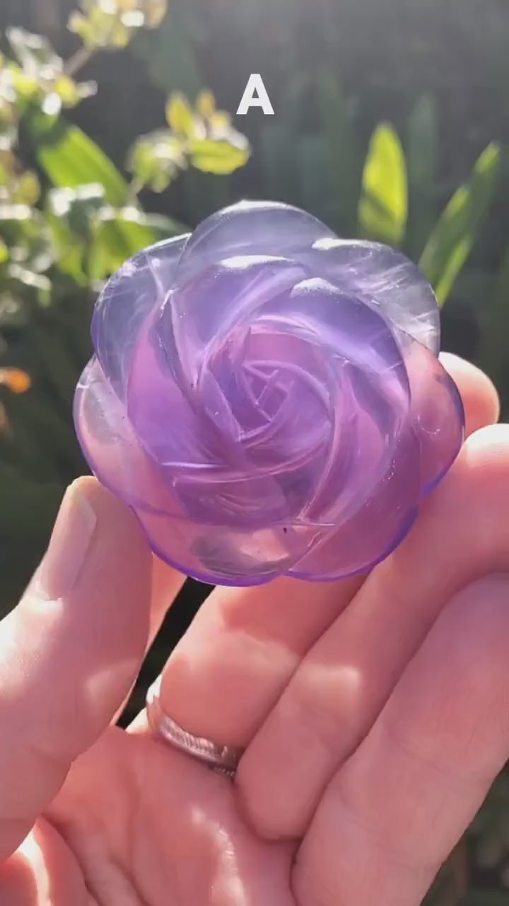 Purple Fluorite Flower - The Dream Crystal, Mental Concentration, Clears Negativity - Fluorite Crystal Rose Carving Healing Gemstones