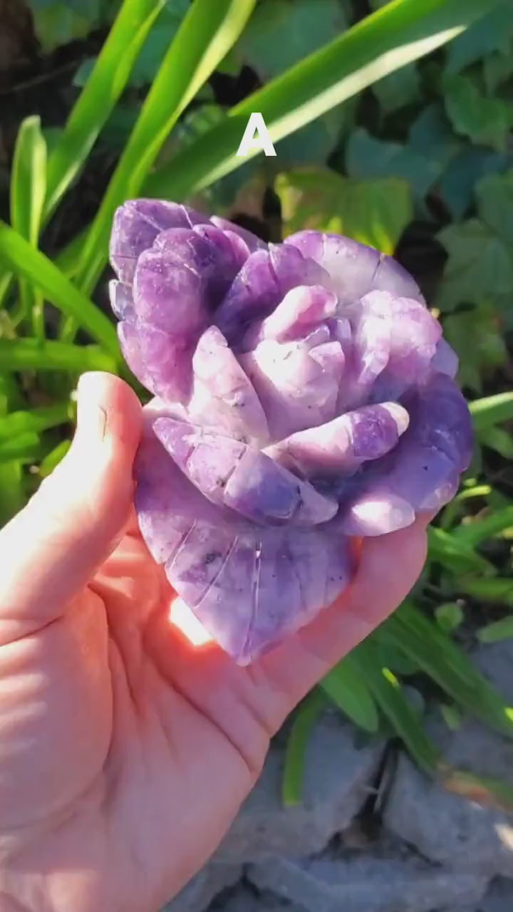 Big Lepidolite Flower - Transitions, Stress Relief, Calming - Purple Rose Carving Lepidolite Healing Stone Statement Piece