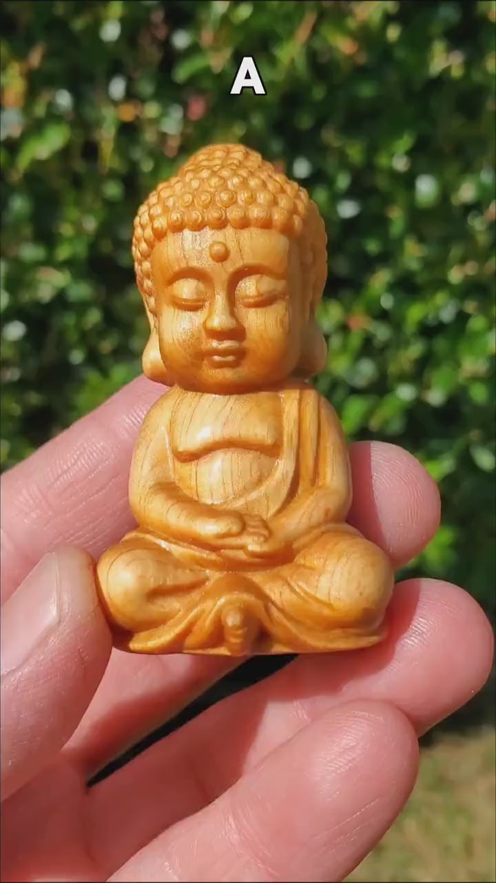 Cypress Wood Buddha Carving - A Symbol of Immortality, Protective From Negative Energies - 2.65" Carved Buddha Statue
