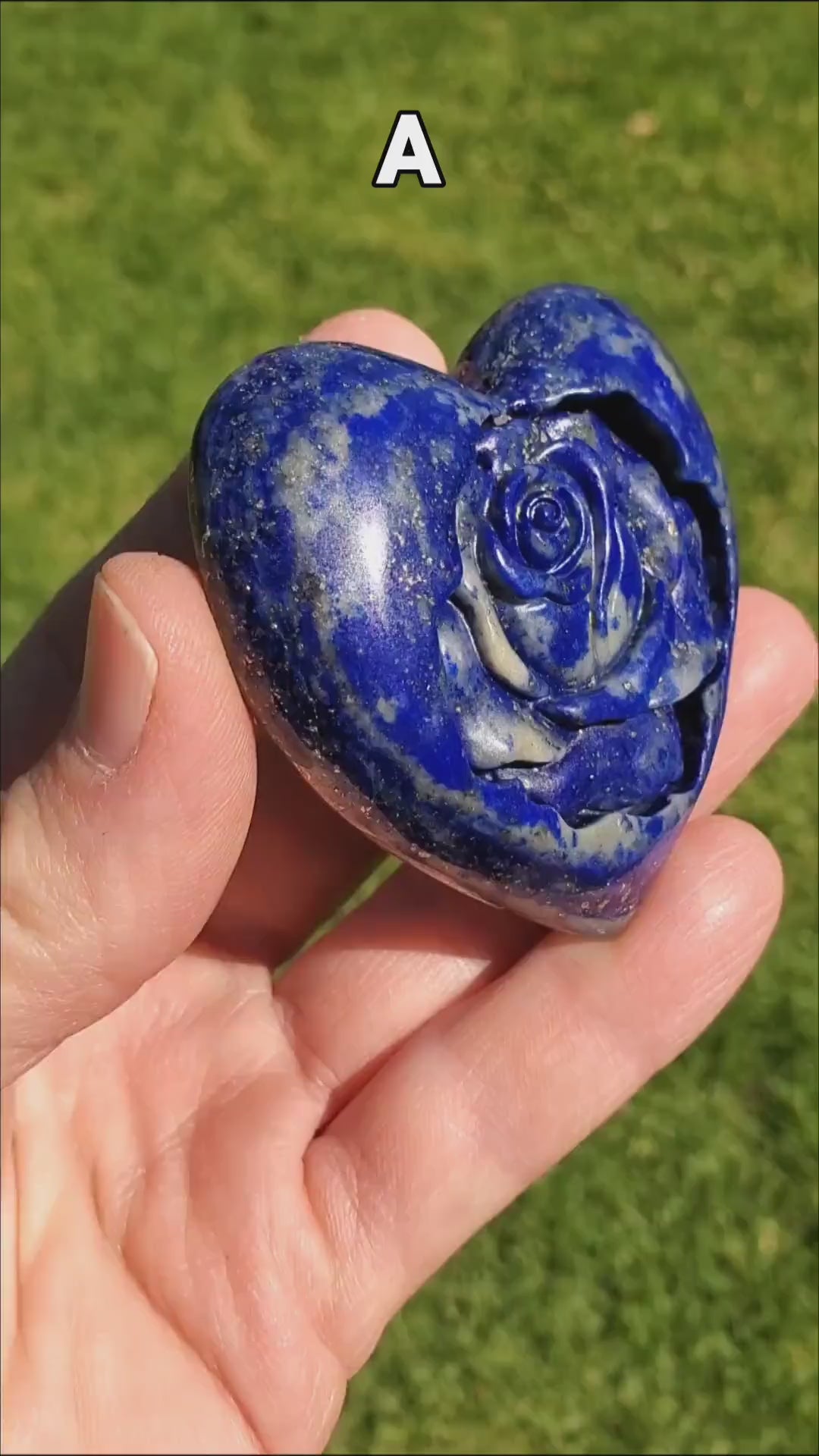 Lapis Lazuli Heart with Rose Carved Inside - Speak Your Truth, Communication, Personal Power - Crystal Heart Healing Gemstone