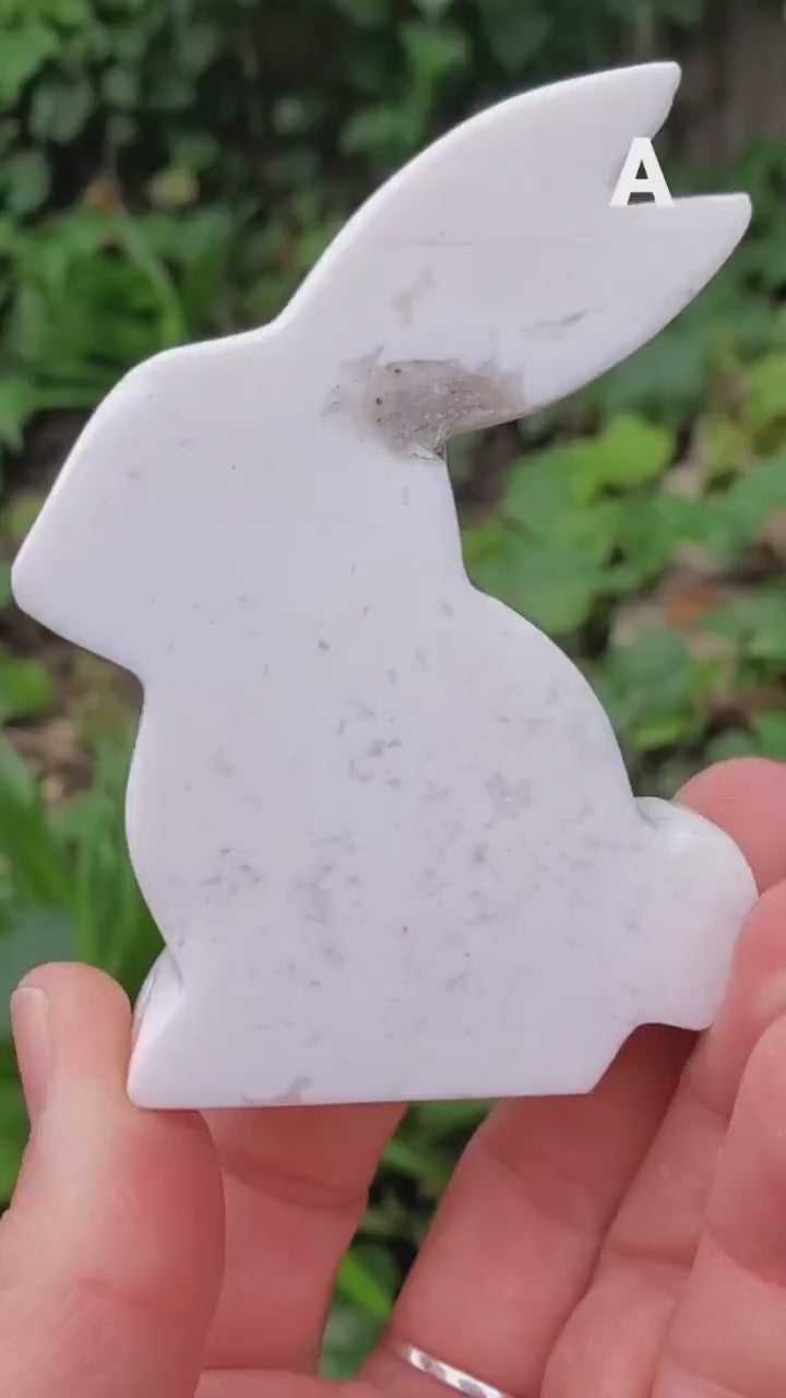 Snow Agate Bunny - Balances Females Ying Yang Energy - White Plume Agate Bunny Stone Healing Crystals Gemstones