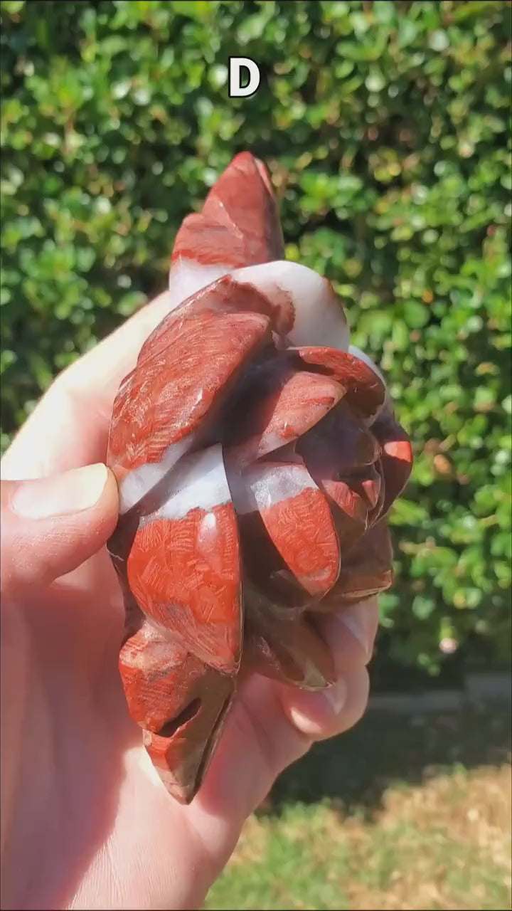 Red Jasper Rose on Gold Stand - Cellular Healing, Creativity, Reflection, Patience - Red Rose Crystal Stone Healing Gemstone Statement