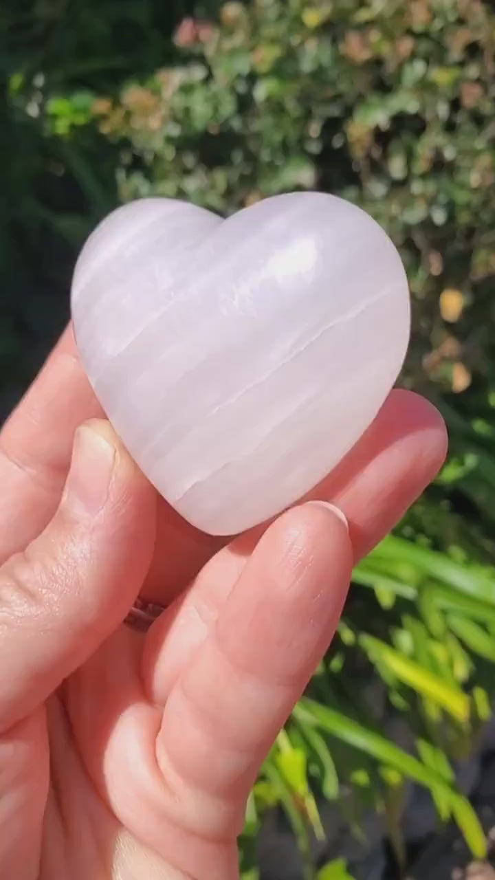 Pink Calcite Heart with UV Light - Emotional Healing, Pure Love - Glowing Pink Mangano Crystal Heart Healing Gemstones UV Reactive Stone