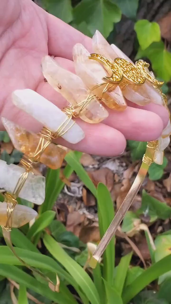 Citrine Crown with Gold Moon Phase - Abundance, Energizing, Creativity, New Beginnings - Citrine Goddess Crown Divine Healing Gemstone