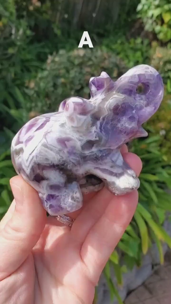 Dream Amethyst Elephant - Calming, Energetic Protection, Positivity, Divine Love - Purple Chevron Amethyst Crystal Elephant Gemstone