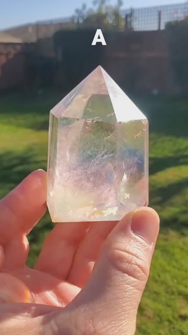 Chunky Aura Quartz Tower - Master Healer, Counteracts Negative, Energizes Positive Energy - Clear Quartz Crystal Point Healing Stone Rainbow