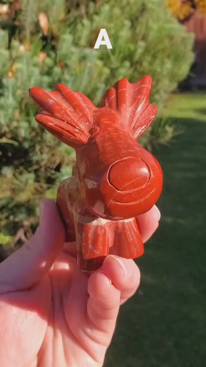 Red Jasper Reindeer - Cellular Healing, Creativity, Reflection, Patience - Red Reindeer Rudolf Carving Statue Crystal Stone Holiday Decor