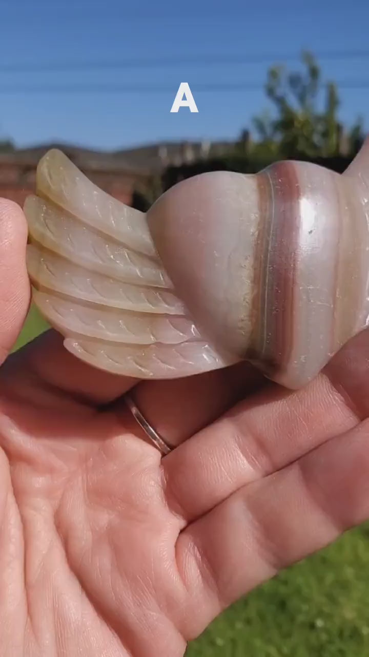 Pink Banded Calcite Heart with Wings - Emotional Healing, Pure Love, Happiness, Soothing - Crystal Heart Stone Healing Crystals Gemstones
