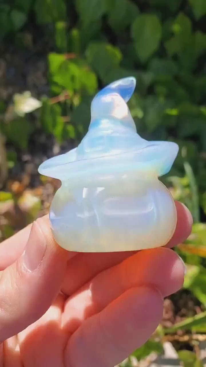Opalite Pumpkin with Witch Hat - Confidence, Boost Inner Power, Stabilizing - Crystal Pumpkin Carving Healing Gemstones