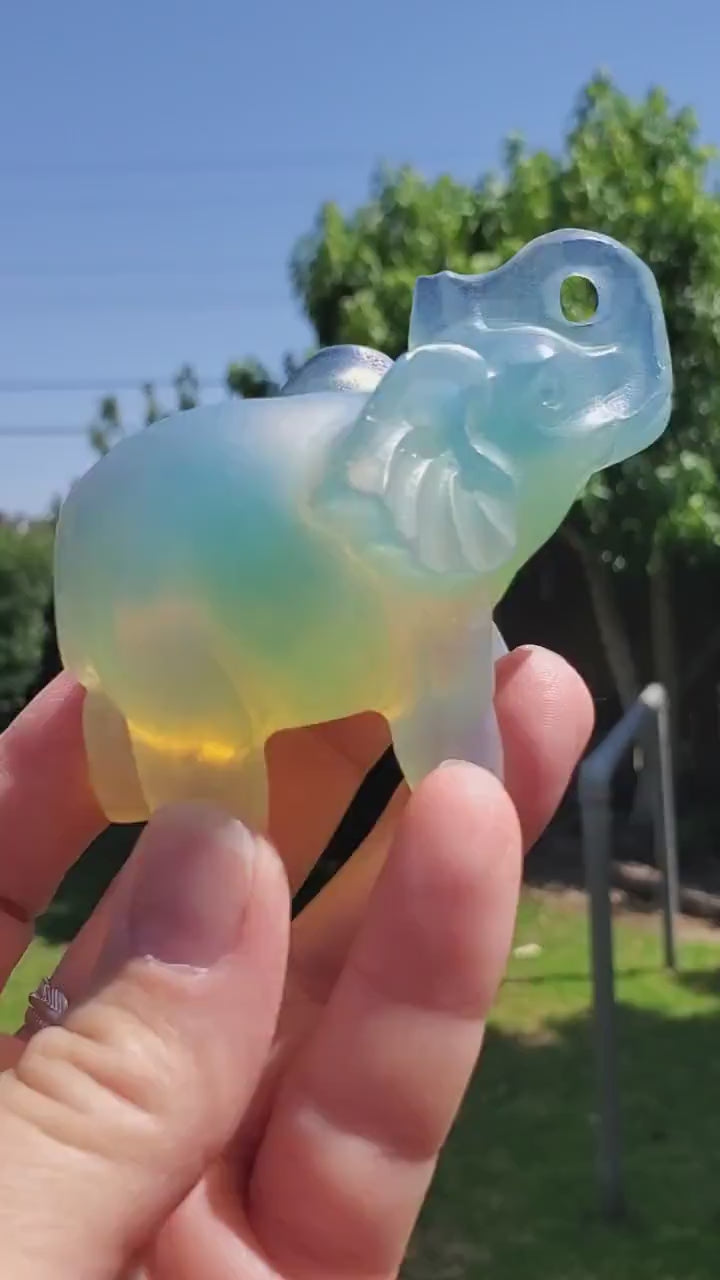Opalite Elephant - Confidence, Boost Inner Power, Stabilizing - Opalite Carved Crystal Elephant Healing Gemstones