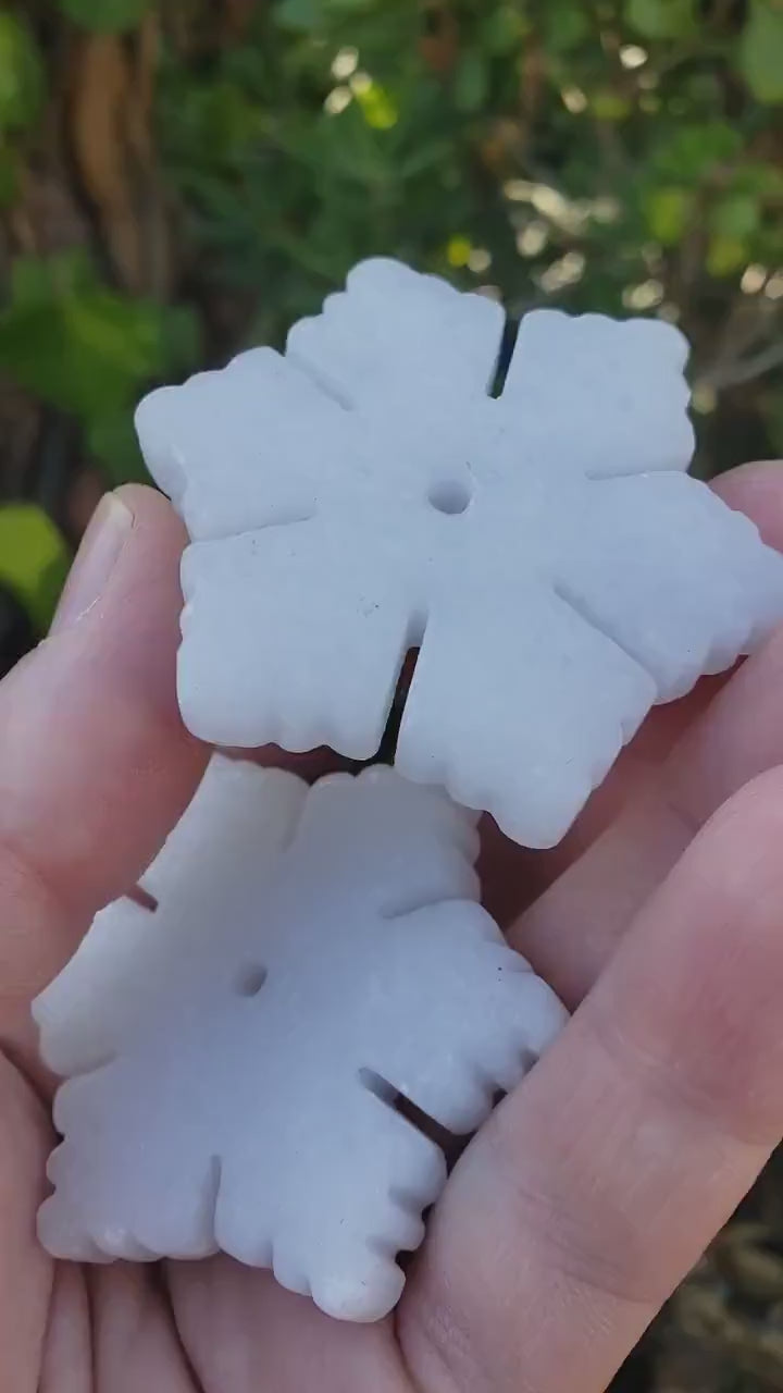 White Jade Snowflake - Peaceful, Calm, Love Energy - 2" White Snowflake Crystal Healing Holiday Gemstones