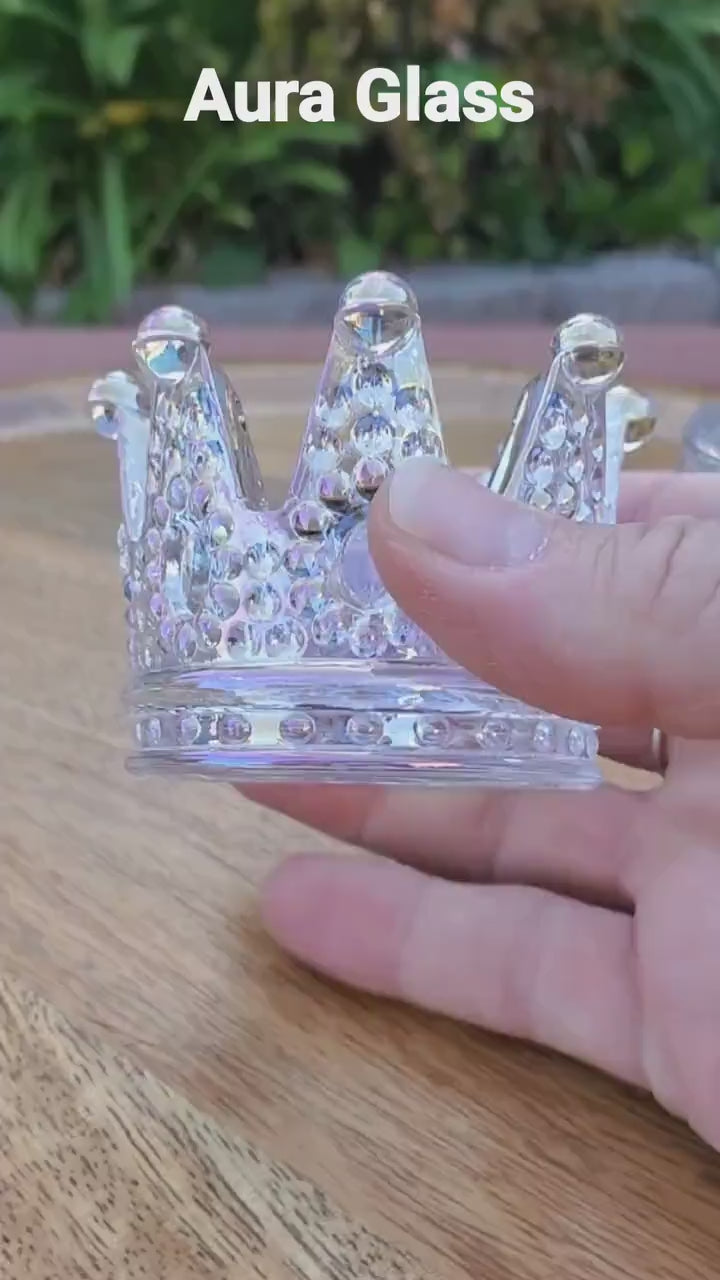 Crown Glass Stand | Will Hold Any 2" to 4" Sphere - Stand ONLY - Crystal Ball Stand Holder Display for Trinkets - With or without Aura