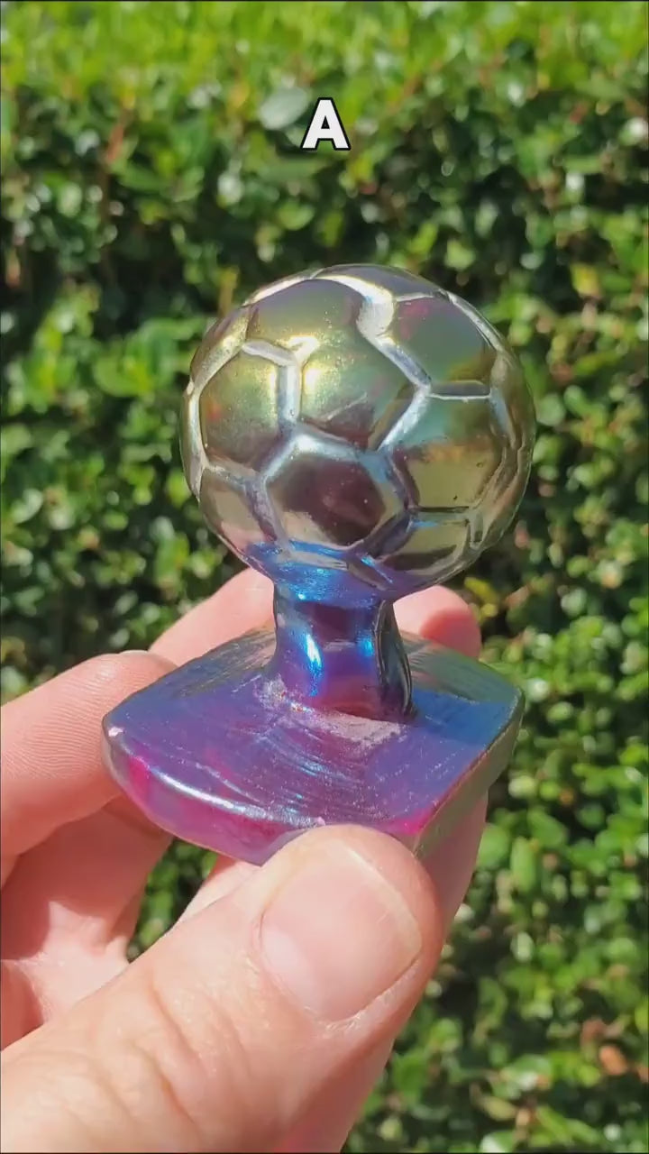 Titanium Aura Quartz Soccer Ball - Strength, Power, Peace, Release Negativity, Energizing - Rainbow Crystal Healing Gemstone Statement