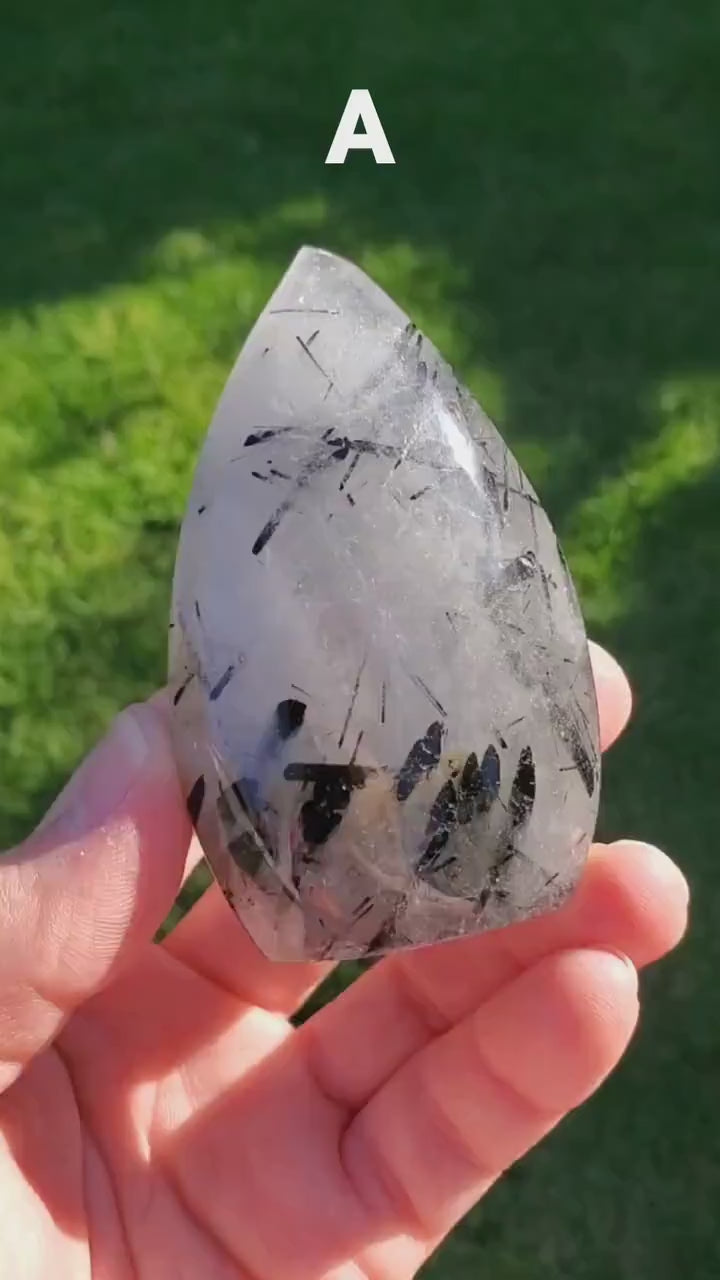 Tourmaline in Quartz Flames - Magnification, Clarity, EMF Protection - Tourmalinated Quartz Crystal Free Form Healing Gemstones