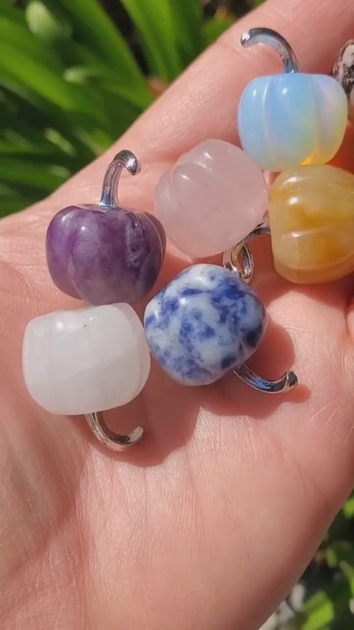 10pc Mini Pumpkin Halloween Set - Yellow Jade, Amethyst, Rose Quartz, Opalite, Jasper, etc - Cute Little Pumpkin Decoration for Halloween