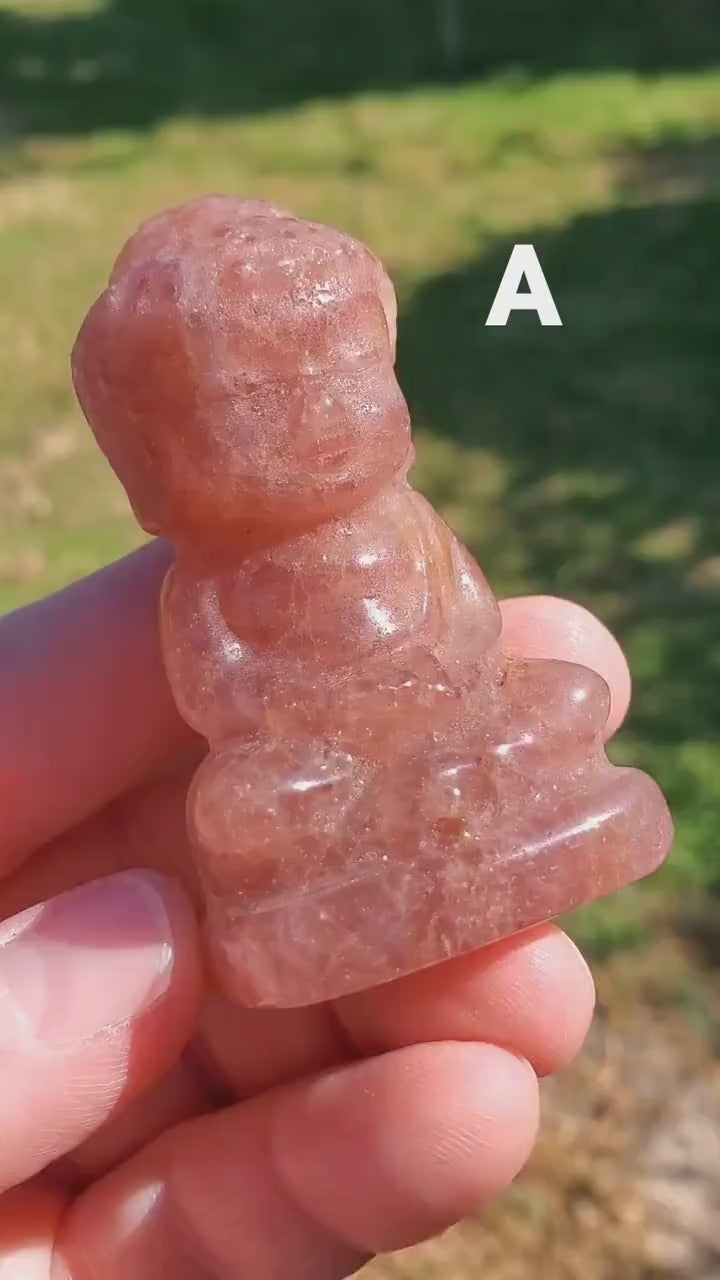 Strawberry Quartz Buddha - Love, Gratitude, Generosity - Quartz Strawberry Carved Buddha Stone Healing Gemstone