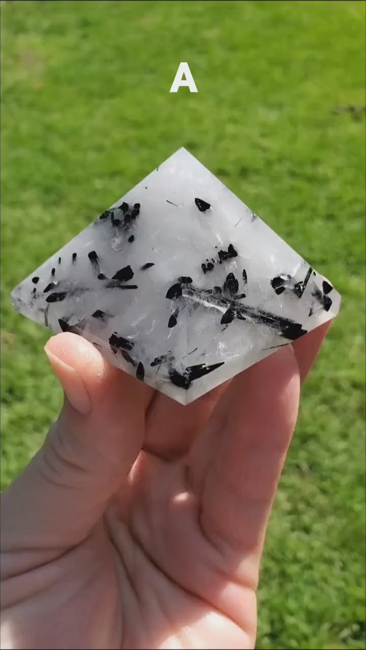 Tourmaline Quartz Pyramid - Magnification, Clarity, EMF Protection - Tourmalated Quartz Crystal Pyramid Healing Gemstones
