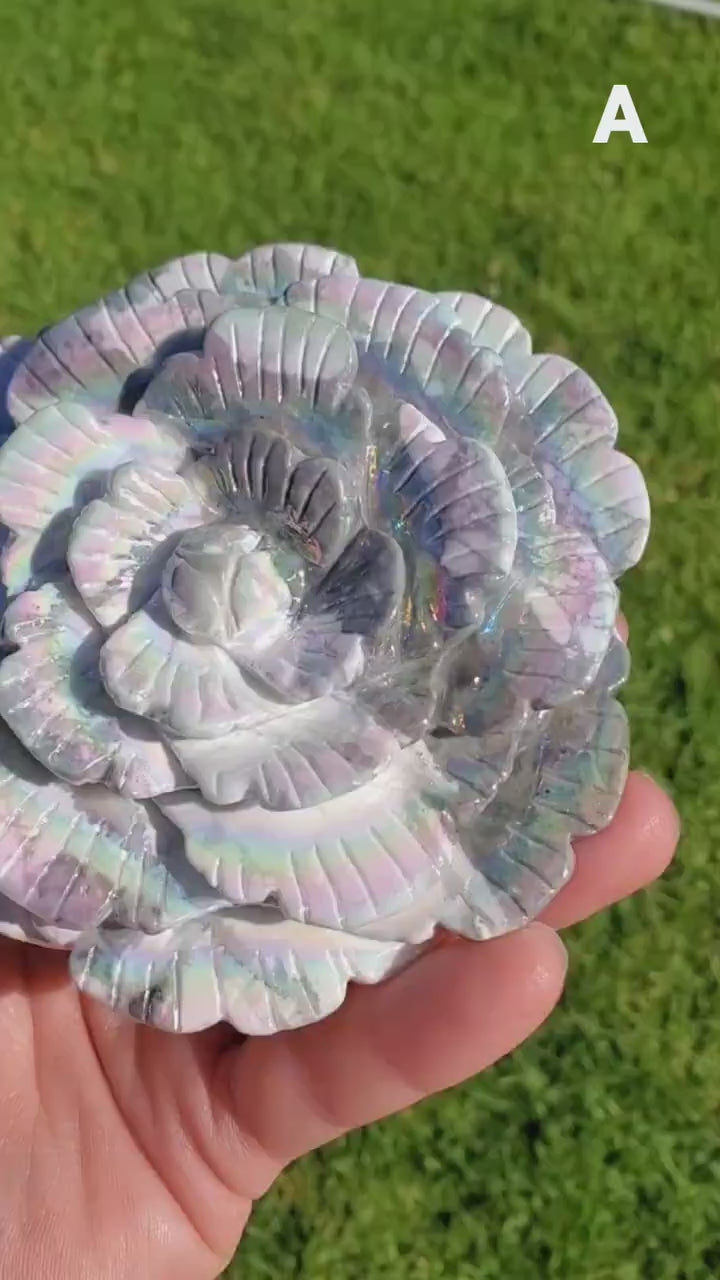 Big Aura Howlite Flower - Calm, Confidence, Emotional Healing, Grounding - Howlite Crystal Flower Healing Gemstone