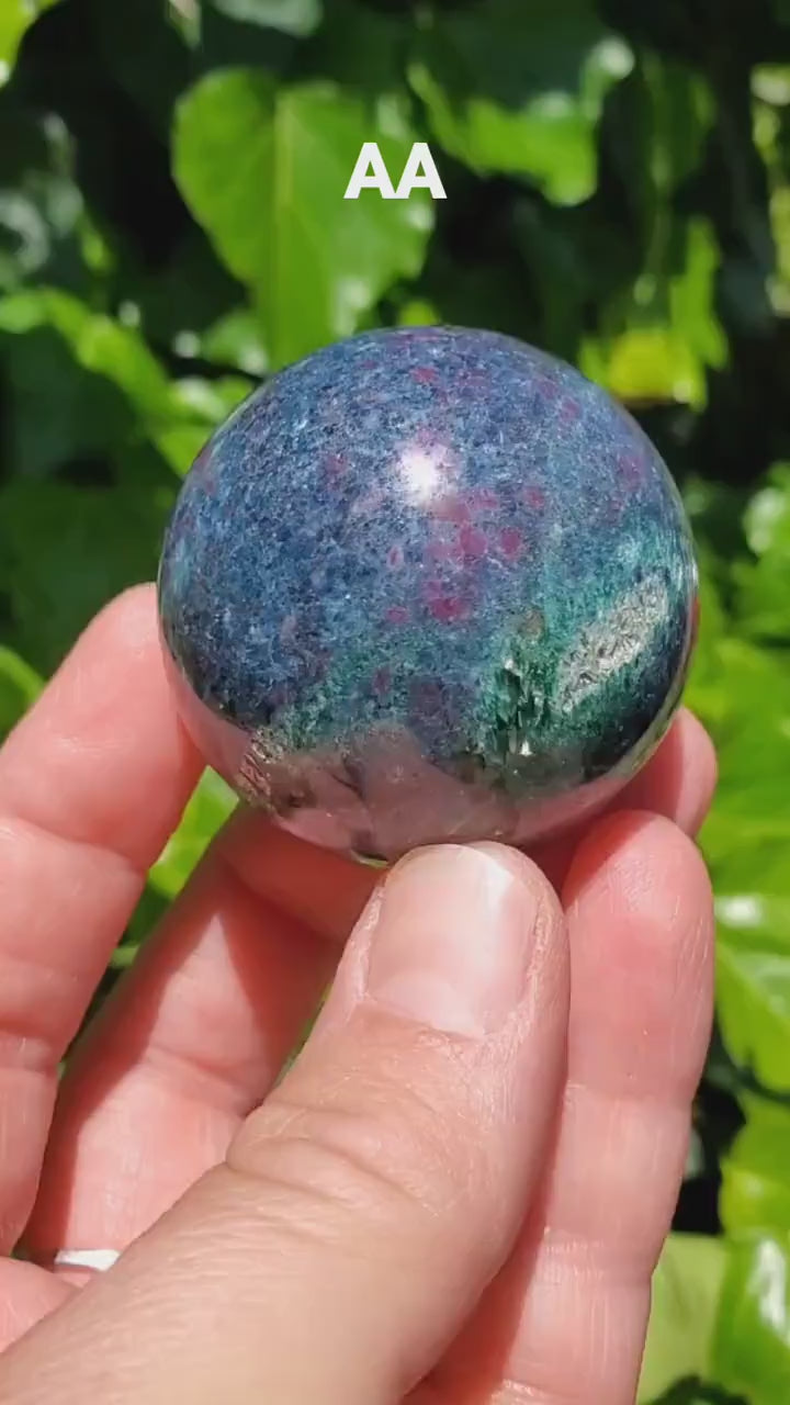 Glowing Ruby Kyanite Sphere - UV light included - Focus, Positivity, Balance Emotions - Ruby in Kyanite Crystal Ball Stone Healing Crystal