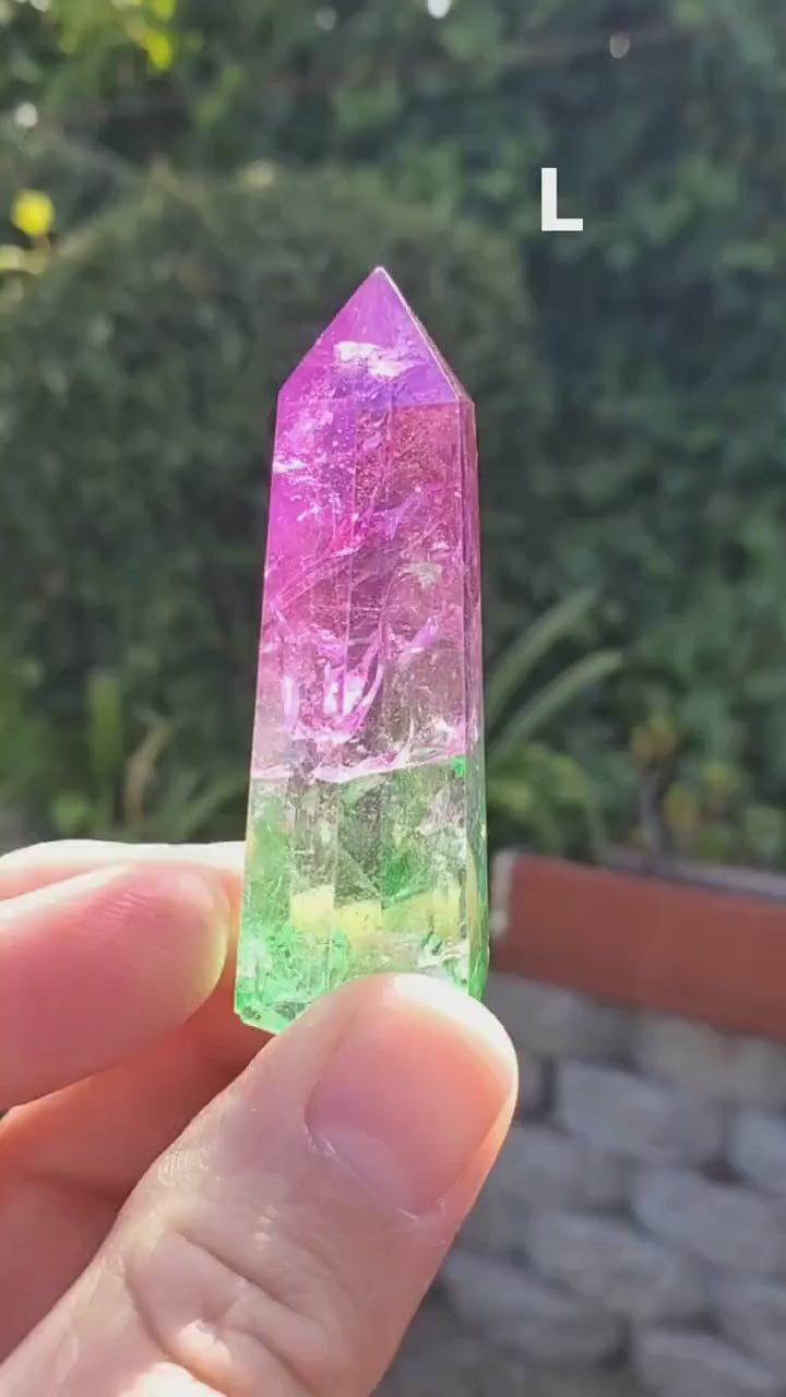 Aura Crackle Quartz Towers - Counteracts Negative, Energizes Positive Energy - Aura Quartz Point Crystal Healing Gemstones