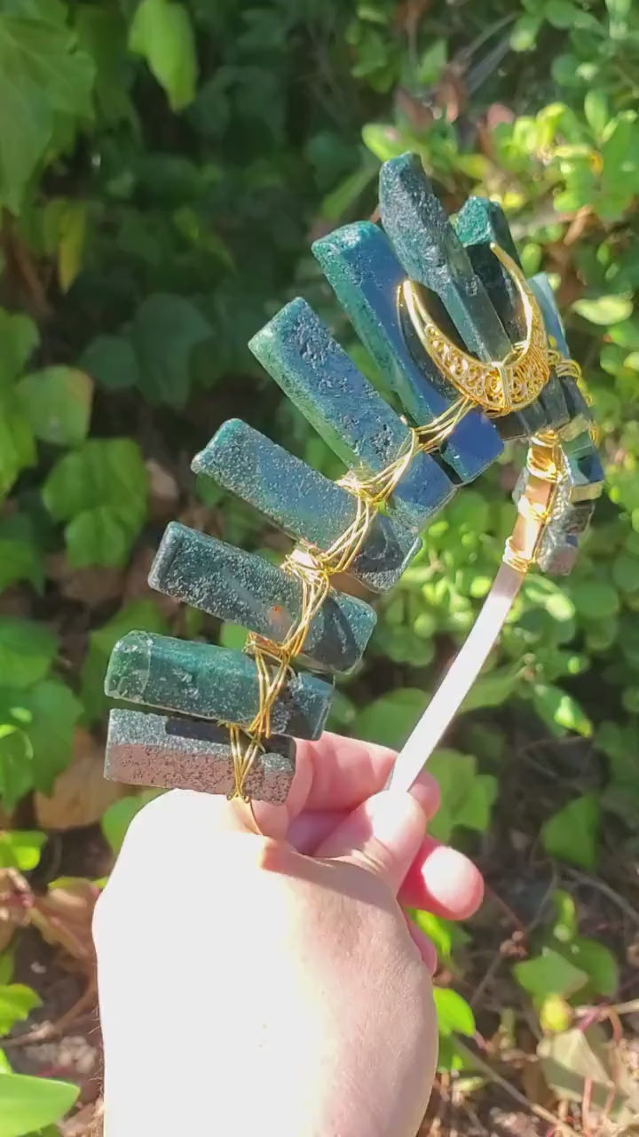 Moss Agate Crown with Moon Phase - Grounding, Reflection, New Beginnings - Green Goddess Crystal Moon Healing Crystal Gemstone Headpiece