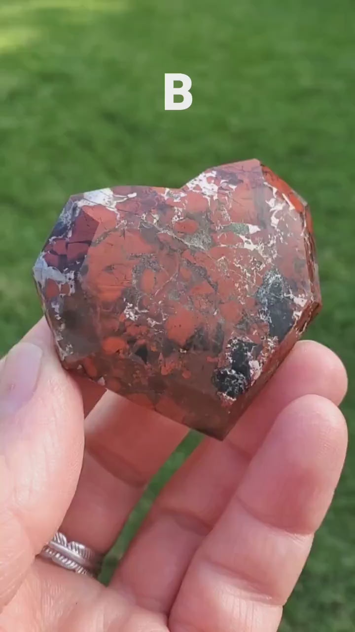 Red Jasper Faceted Heart - Cellular Healing, Creativity, Reflection, Patience - Flower Jasper Crystal Heart Stone Healing Gemstones